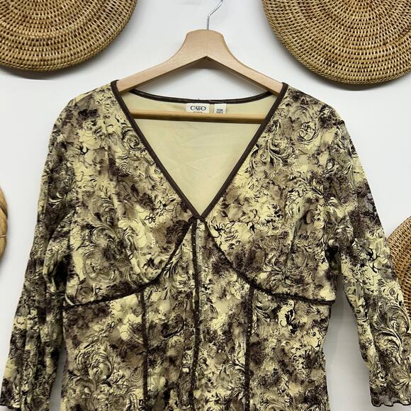 Vintage Y2K 2000s CATO Lace Seamed Top Plus Size 14/16W Brown Cream Neutral - Picture 4 of 7